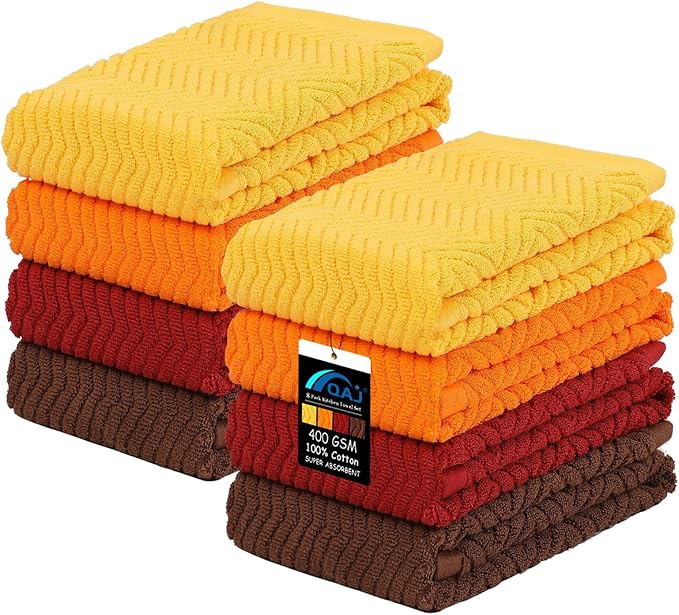 100% Cotton Kitchen Dish Towels Set, 16" x 25" Super Absorbent and Soft Kitchen Towels, Pack of 8 Dish Cloths for Drying Dishes (400 GSM)