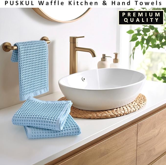 PÜSKÜL Natural 100% Turkish Cotton Waffle Kitchen Towels Set of 3 | Oeko-Tex, Premium Waffle Hand Towels for Bathroom | Soft Absorbent Quick-Dry Lint-Free Dish Towel Large 32x16 inch (3, Turquoise)