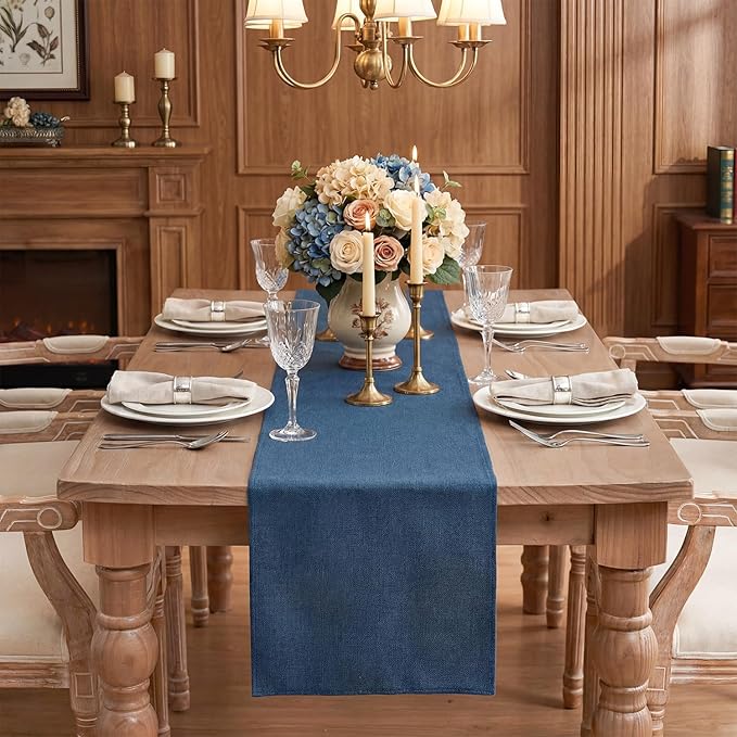 Artoid Mode Navy Blue Table Runner, Seasonal Summer Fall Washable Kitchen Dining Table Decoration for Home Party Decor 13x108 Inch