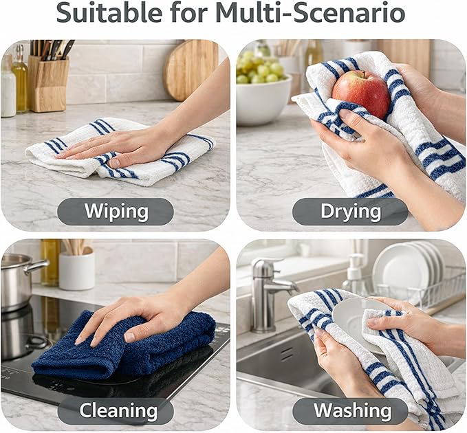RIVERSIDE Pack of 12 Premium Kitchen Towels 16 x 26 Inches, 100% Cotton Kitchen Hand Towels, Super Soft and Highly Absorbent Dish Towels for Kitchen (Blue Opal)