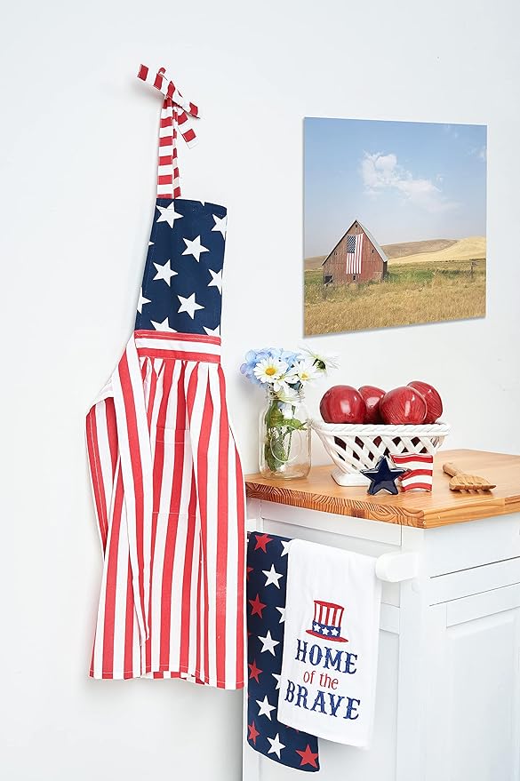 C&F Home American Flag Stars & Stripes 100% Cotton Cooking Baking Kitchen Apron w/Pockets All Seasons Summer Patriotic 4th of July USA Americana Adjustable Straps Costume Culinary Outfit Apparel