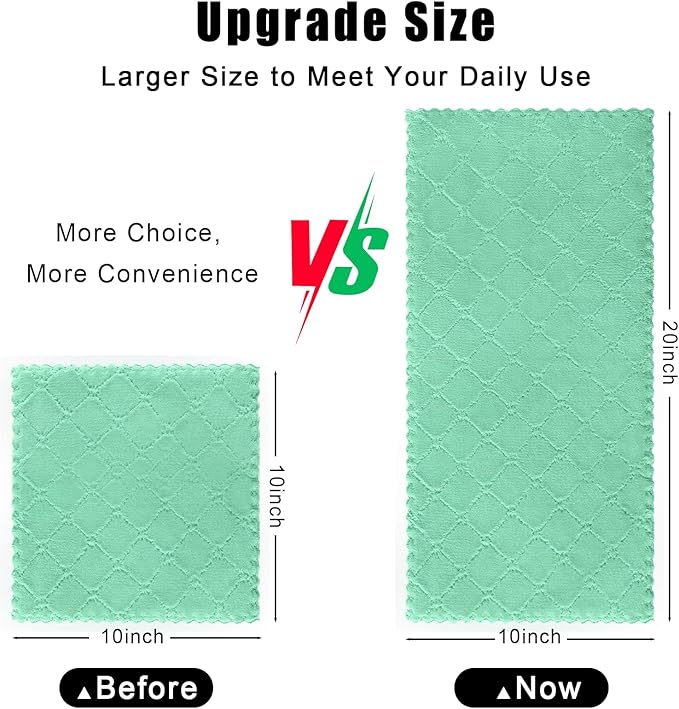 Homaxy 12 Pack Dish Towels for Kitchen (10 x 20 Inches, Green), Super Soft and Absorbent Coral Velvet Dish Cloths for Washing Dishes, Nonstick Oil Fast Drying Microfiber Cleaning Cloth