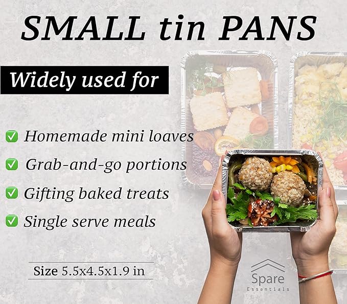 55 Pack - Small Foil Pans with Lids - To Go Food Containers with Lids 1lb Mini Aluminum Pans Freezer Safe Foil Take out Trays Heat proof Aluminum Meal Prep Containers 5.5x4.5x1.9 in