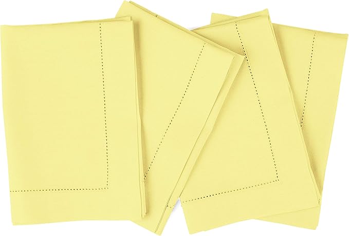 Solino Home Yellow Napkins Set of 4 - Cotton Linen Hemstitch Dinner Napkins Cloth 20 x 20 Inch for Spring, Summer, Mothers Day - Handcrafted and Machine Washable