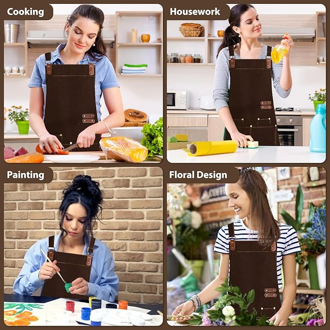 Apron for Men Women, Chef Apron with Adjustable Neck Strap, Heavy Duty Apron with Pockets, for Cooking, Gardening