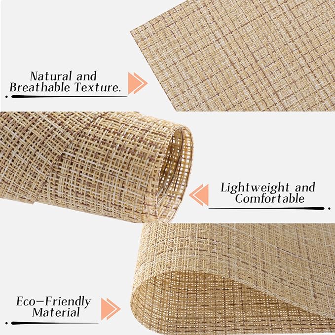 Timeet Placemats Set of 8, Heat Resistant Non-Slip Place Mats for Dining Table, Durable Washable PVC Vinyl Woven Table Mats, Linen Textured Placemats for Kitchen Resistant Easy to Clean(Beige