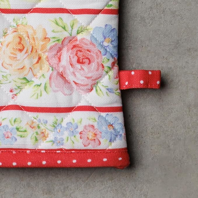 Maison d'Hermine Oven Gloves 100% Cotton Oven Mitt 7" x 13" with Loop Heat Resistant BBQ Cooking Gloves Baking Grilling Gifts for Mothers Day Spring/Summer (Pack of 1, Vintage Floral)