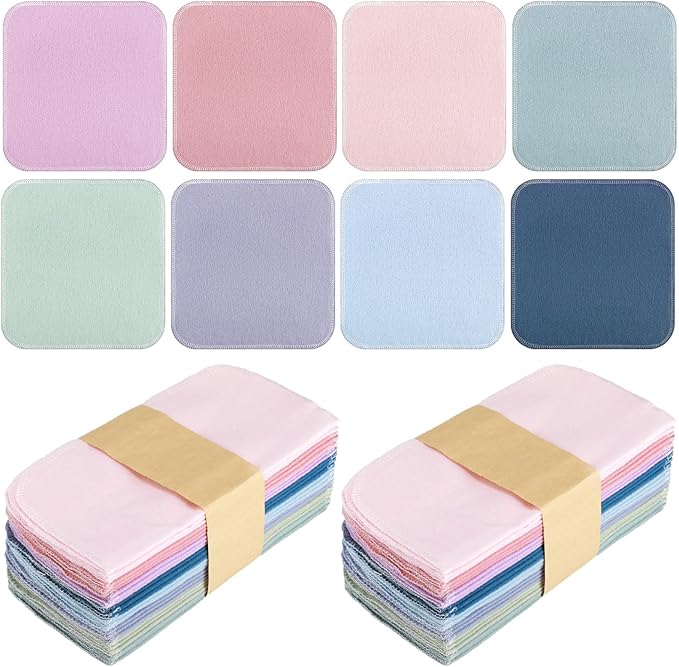Kinlop 24 Pcs Easter Lunchbox Cloth Napkins Bulk Reusable 2 Ply 8" x 8" Colorful Flannel Wipes Washable Soft Cotton Sturdy Absorbent Cloth Placemats for Spring Summer Dining Home Party Solid Color