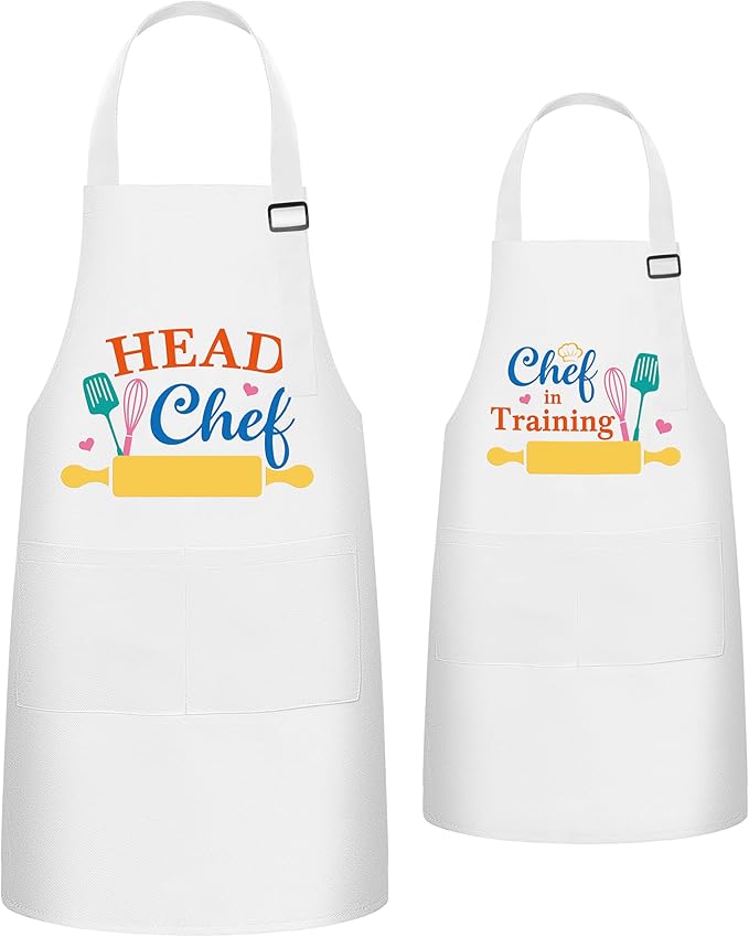 R HORSE 2Pcs Adults Kids Matching Apron Set - Parent and Child Adjustable Kitchen Apron with 2 Pockets - Mommy and Me Matching Gift for Women Kid Cooking Baking Painting Training Gardening