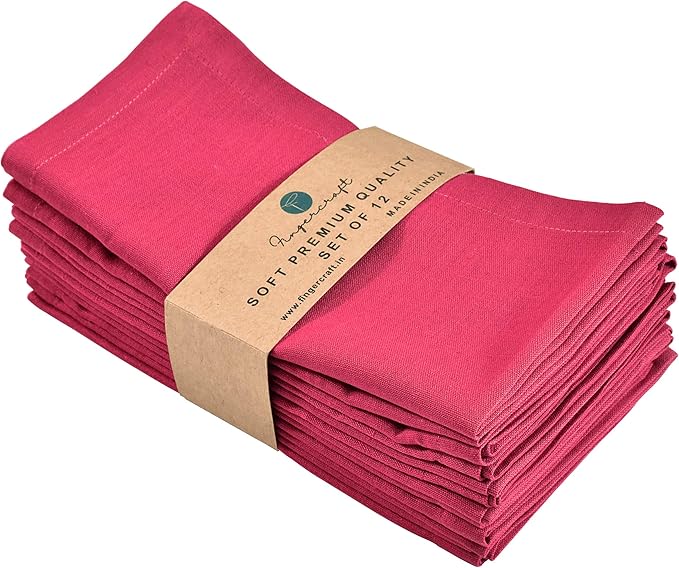 Cloth Napkins Dinner Washable Set of 4 in Cotton Linen Fabric Premium Quality, Mitered Corners for Reusable Every Day Use Pre Shrunk and Good Absorbency Christmas Cloth Napkins (Pack of 4, Fuchsia)