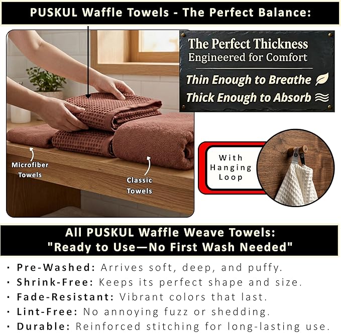 PÜSKÜL Natural 100% Turkish Cotton Waffle Bath Towels Set of 2-Piece | 32x63 inch Extra Large Absorbent Quick-Dry Lightweight Spa Towel | Decorative Guest Towel (Red Brick Bath Towels - Pack of 2)