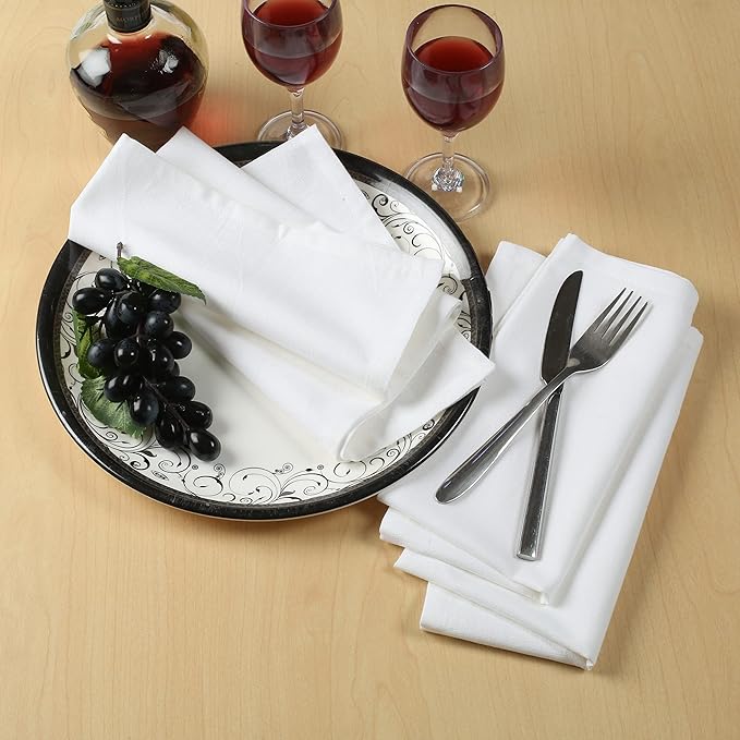 NATURALCRAFT White Cloth Napkins Set of 12 Cotton Linen Absorbent Soft Durable Easter Reusable and Washable Fabric Napkin -Ideal for Hotel Dinner Farmhouse Party Wedding Dinner Spring Everyday Use