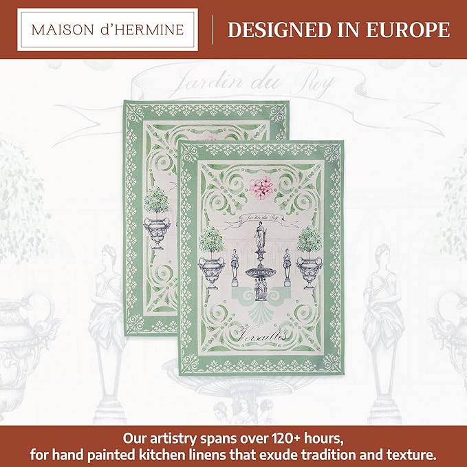 Maison d' Hermine Kitchen Towels Set of 2 100% Cotton 27.50" x 20" Reusable Cloth Tea Dish Towels Absorbent with Hanging Loop for Kitchen Gifts for Mothers Day Spring/Summer (Jardin Du Roy)