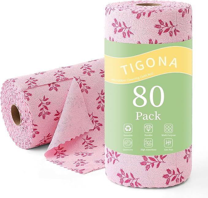 Microfiber Cleaning Cloth Roll,80 Pack Cleaning Towels,Lint Free Rags Paper Towels & Tear Away Reusable Towels,Washable Shop Rags Floral Wipe Cloth,Wash Cloths Dish Rags for Car Kitchen Window