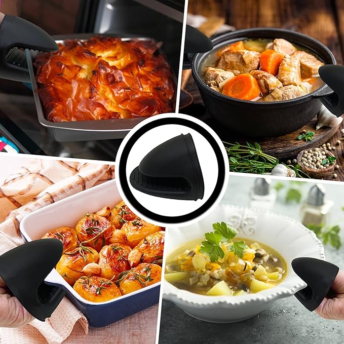 4pcs Set Oven Gloves and Pot Holder Set, Heat-Resistant 500 Degree, with Oven Gloves and Insulation Clips, Non-Slip Food-Grade Long, for Kitchen Baking