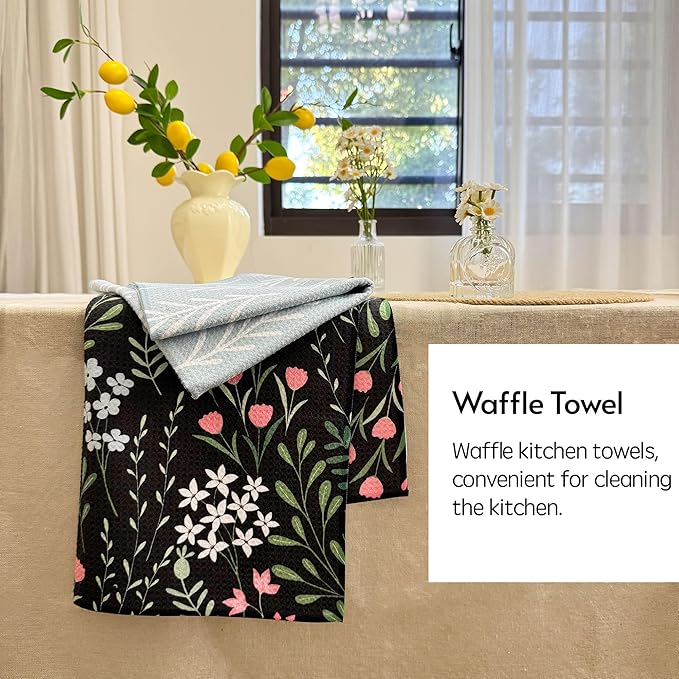 Eulnars Kitchen Towels, 18" x 30" Dish Towels for Kitchen Drying, Quick Dry Tea Towels, Premium Microfiber Dish Cloths, Midnight Bloom Series, 2-Pack