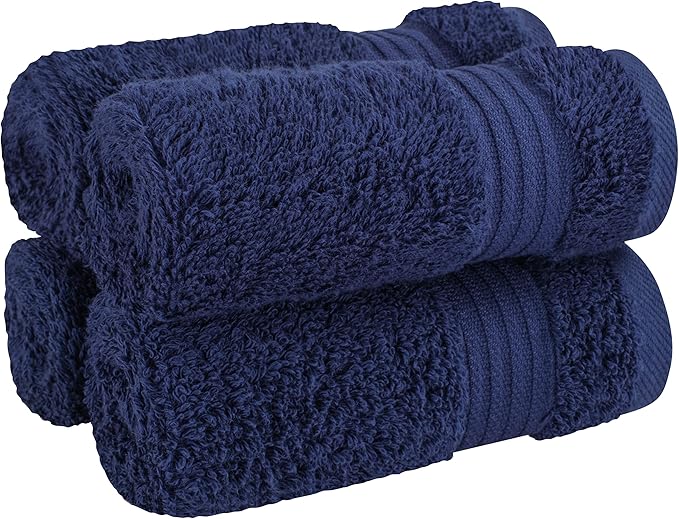 Cotton Paradise 100% Cotton Turkish Washcloth Set for Bathroom, 4 Piece Soft Absorbent Small Towels Wash Rags, Navy Blue