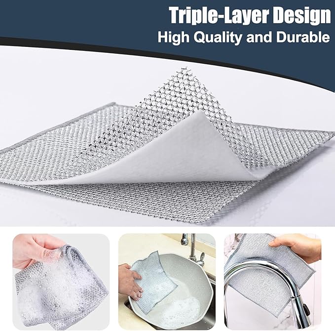 Navona 20 Pcs New Upgrade Steel Wire Dishcloth,Triple-Layer Steel Wire Cleaning Cloth,Powerful Cleaning Non-Scratch Wire Dishcloth Rag for Cookware, Sinks, Dishes, Stove Tops, 20pack, NA-608