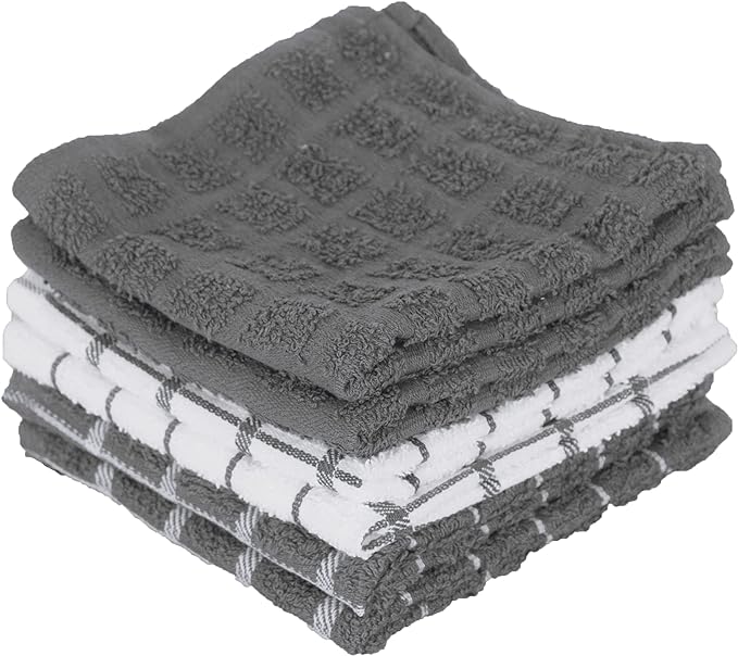 Ritz Premium 3-Pack Kitchen Towel & 6-Pack Dish Cloth Set - Highly Absorbent, Super Soft, Long-Lasting, 100% Cotton Terry Drying Cleaning Cloths, Gray