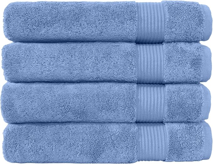Classic Turkish Towels CTT - Premium 4 Piece Bath Towel Set, Made with 100% Turkish Cotton, Quick Drying, Highly Absorbent & Comfy Towels for Spa & Hotel | 30"x54" (Blue)