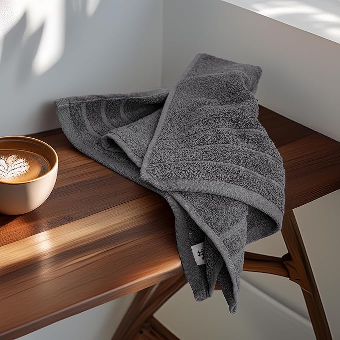 Tens Towels Pack of 6 Hand Towels, 100% Cotton, Lighter Weight, Quick to Dry, 16 x 28 Inches, Super Soft & Absorbent, Perfect for Bathroom & Kitchen, Dark Grey