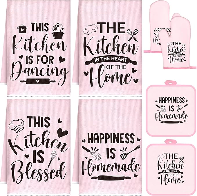 Leinuosen 8 Pcs Kitchen Towels and Oven Mitts Sets Pot Holders Dishcloths Set Kitchen Decorative Accessories Absorbent Potholders Heat Resistant for Chef Baking Cooking