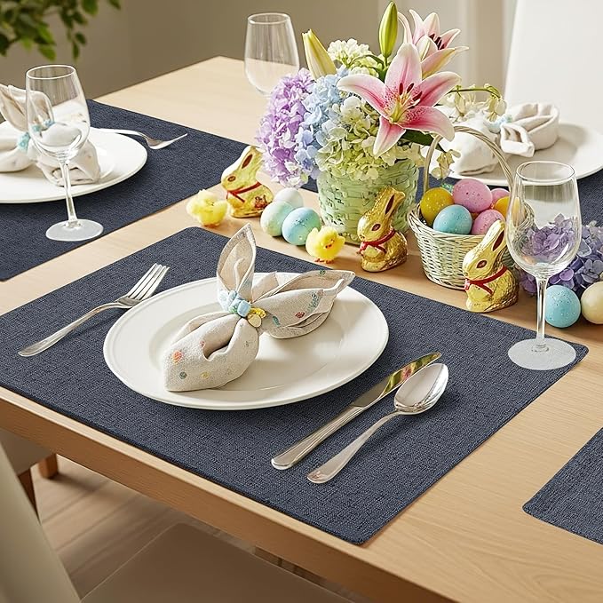 homing Cotton Linen Placemats Set of 4, Cloth Washable Farmhouse Dining Table Mats for Indoors & Outdoors, Easy to Clean, Charcoal, 13 x 19 Inch