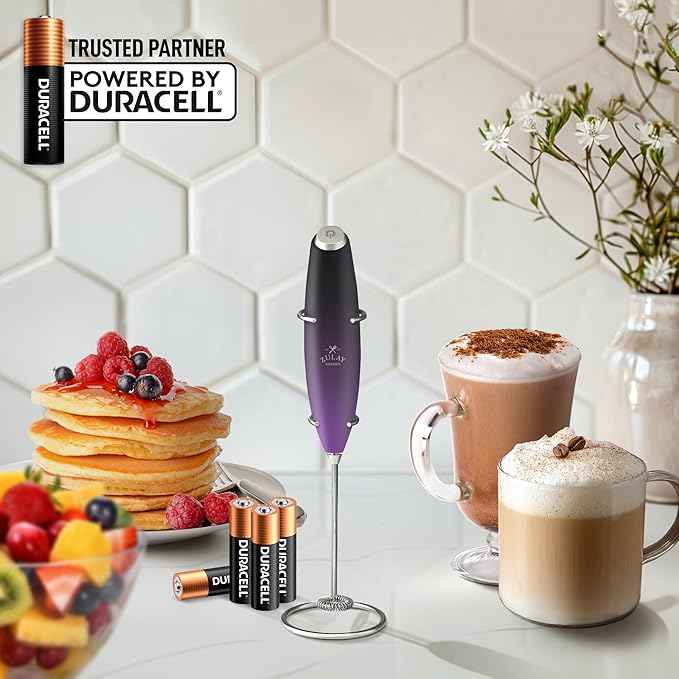 Zulay Kitchen Powerful Milk Frother Wand With 4 AA Duracell Batteries - Ultra Fast Handheld Drink Mixer - Electric Whisk Foam Maker for Coffee, Lattes, Cappuccino, Matcha & Creamer - Galaxy