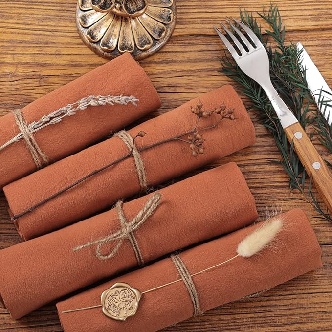 Socomi Cloth Napkins Terracotta Easter Spring Washable Reusable Bulk Linen Cotton Napkins Set of 10 17"x17" for Wedding Party Bridal Baby Shower Birthday Dining Table Decorations