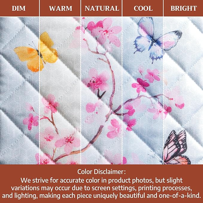 Maison d' Hermine Pot Holders 100% Cotton Heat Resistant Potholders 8" x 8" Hot Pads with Loop BBQ Baking Gifts for Mothers Day Handling Hot Pans Spring/Summer (Pack of 1, Blossoms in Spring)