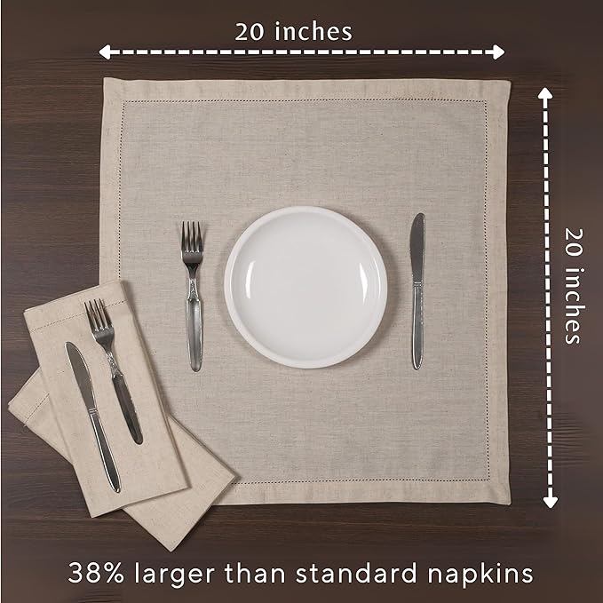 Ramanta Home Cloth Dinner Napkins in Cotton Flax Fabric with Hemstitched & Tailored Mitered Corner Finish Size 20x20 inch Set of 12
