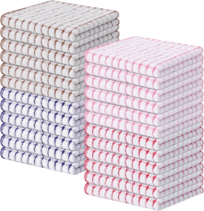 Kitinjoy Cotton 24 Pack Terry Kitchen Dish Cloths, 12 x 12 Inches Super Soft and Absorbent Dish Rags, Quick Drying Dish Towels for Washing Dishes, Mix Colour