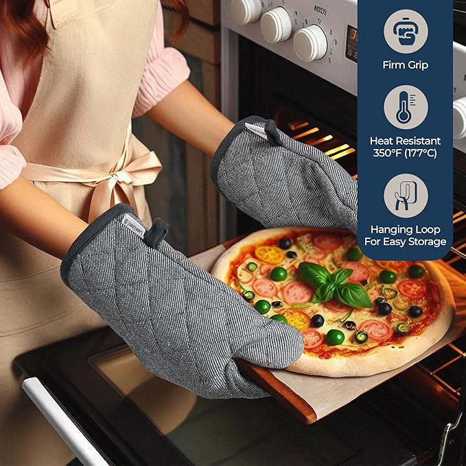 LANE LINEN Kitchen Towels & Dishcloths Set - 20-Piece Kitchen Essentials for New Home, Heat-Resistant Oven Mitts & Pot Holder, Absorbent Flour Sack Towels - Black