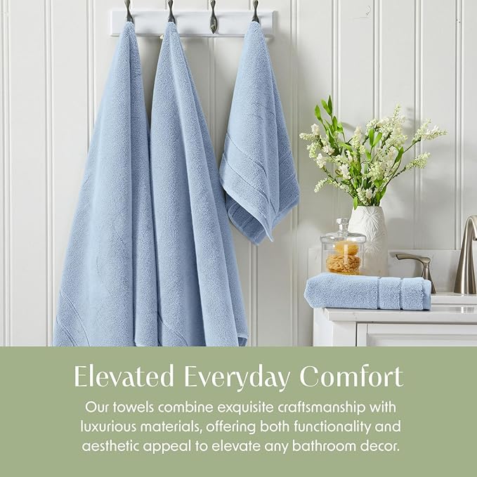 Springtree Home Luxury Turkish Cotton Bath Towels | 100% Turkish Cotton | Premium Bath Towels | Ultra Soft Thick Plush & Highly Absorbent | Luxury Hotel & Spa Quality Bathroom Towels | Blue Fog