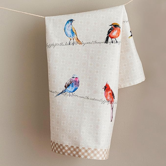 Maison d' Hermine Kitchen Towels Set of 2 100% Cotton 27.50" x 20" Reusable Cloth Tea Dish Towels Absorbent with Hanging Loop for Kitchen, Dining, Cocktail Parties Spring/Summer (Birdies on Wire)