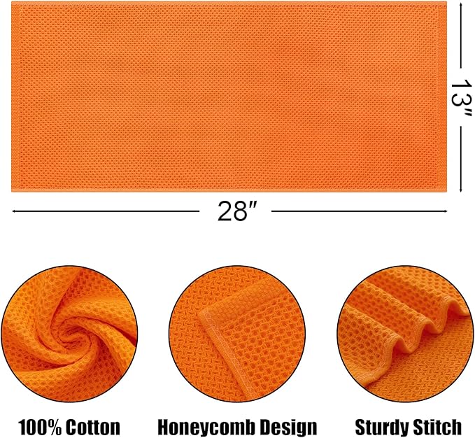 Kitinjoy 100% Cotton Waffle Weave Kitchen Hand Towels (13 x 28 Inches, Orange), 4-Pack Super Soft and Absorbent Dish Towels for Drying Dishes