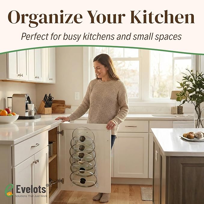 Evelots 6 Pot Lid Organizer for Cabinet or Pantry Wall - Cupboard Door Pots and Pans Organizer - Glass or Metal Pan Covers Cabinet Organizer - Rack Hanger Dividers - Set of 2