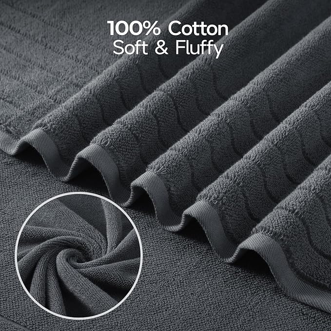 REDKISS Luxury Bath Towels Set of 4, 35x70 in, Highly Absorbent & Quick Dry, Super Soft Extra Large Premium Thick Cotton Gray Bath Sheets for Shower, Hotel, Bathroom, Spa