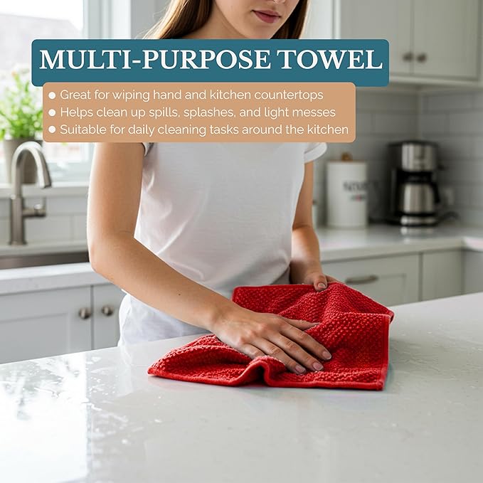 Casa Platino Dish Towels for Kitchen Drying Kitchen Towels – 8 Pc Durable Cotton Dish Towel Set – Designed for Vibrant Prep Routines and Seasonal Hosting – Red