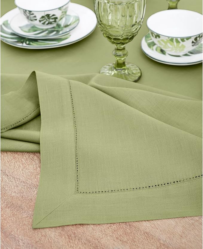 Solino Home Linen Napkins Set of 4 - Classic Hemstitch 100% Pure Linen Moss Green Dinner Napkins Cloth 20 x 20 Inch for Spring, Summer - Handcrafted and Machine Washable
