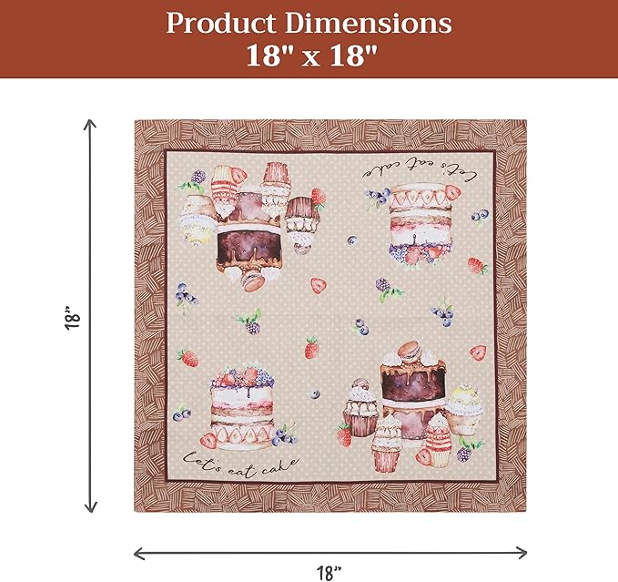 Maison d' Hermine Cloth Napkins Set of 4 100% Cotton Everyday Reusable Square Napkins Cloth Washable Dinner Party Wedding Restaurant Gifts for Mothers Day Spring/Summer (Cakes, 18" x 18")