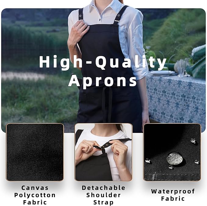 Unisex Kitchen Apron, Cross Strap Apron with 2 Pockets, Durable Waterproof Professional Apron