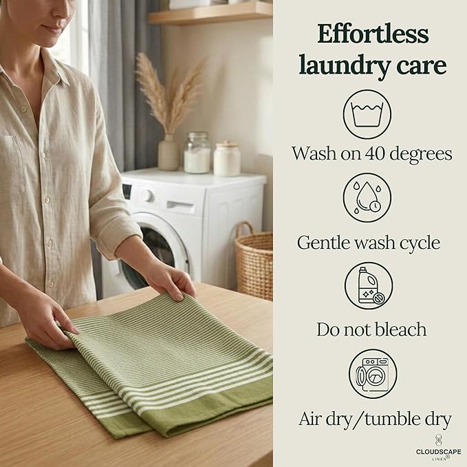CLOUDSCAPE Kitchen Towels 12 Set 18”x28” Cotton Blended Hand Towels with Hanging Loop - Quick-Drying Dish Towels for Kitchen Set, Highly Absorbent, Dish Cloths Set for Washing Dishes - Sage Green