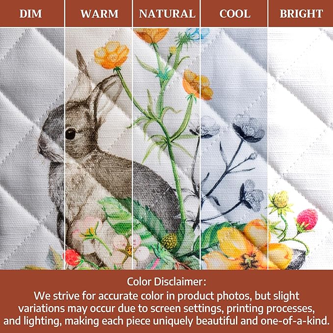 Maison d' Hermine Pot Holders 100% Cotton Heat Resistant Potholders 8" x 8" Hot Pads with Loop BBQ Cooking Baking Gifts for Mothers Day Handling Hot Pans Spring/Summer (Pack of 2, Printemps)