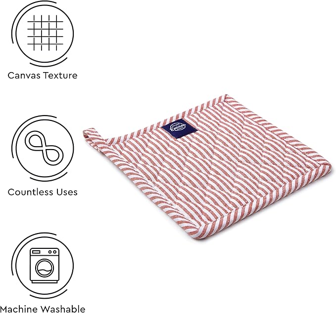 Encasa XO 8 inches Oven Microwave Potholders (2 pc Set) for Kitchen Cooking & Baking - Heat Resistant, Thick & Safe, Protection of Hands from Hot Utensils - Ticking Red