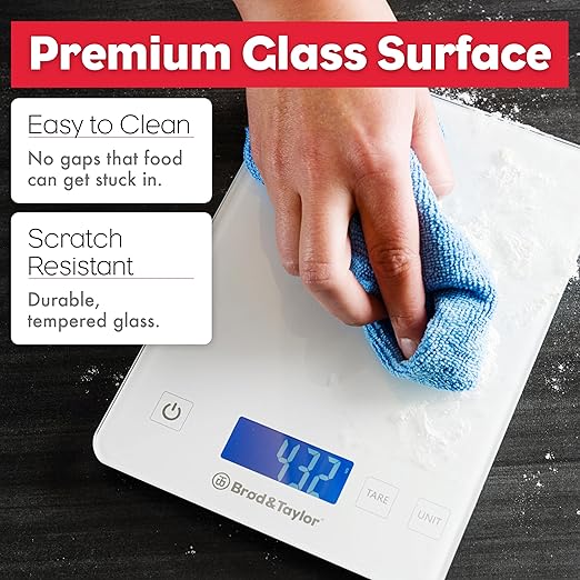 Brod & Taylor High Capacity Baking & Kitchen Scale (Weighs up to 33lbs/15kg of Ingredients), 1-Gram Precision, Five Unit Options, 5-Minute Display, Batteries Included