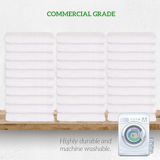 GREEN LIFESTYLE Terry Towels 14" x 17" 60 Pack - Cotton Bar Towels, Cleaning Rags, Absorbent Terry Cloth Kitchen Towels for Restaurant, Food Service and Home Use (White with Blue Stripe)