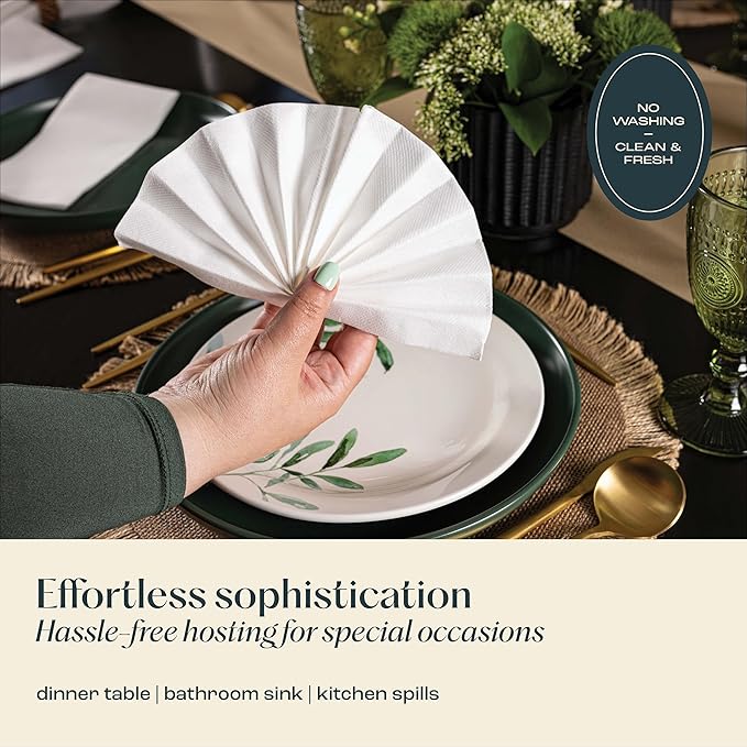 100-Pack Servietto Disposable Linen-Feel Guest Towels - Disposable Cloth-Like Hand Towels - Soft and Absorbent Paper Napkin for Kitchen, Bathroom, Party, Wedding, Or Event