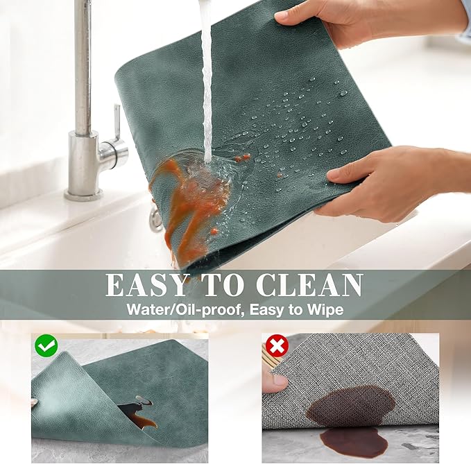 Roxifina Faux Leather Placemats Set of 8 - Vinyl Placemats Wipeable Waterproof Oil-Proof PU Place Mats Heat Resistant Reversible Table Mats for Dining, Kitchen, Outdoor, 12 x 17 Inch (Blue-Green Gray)