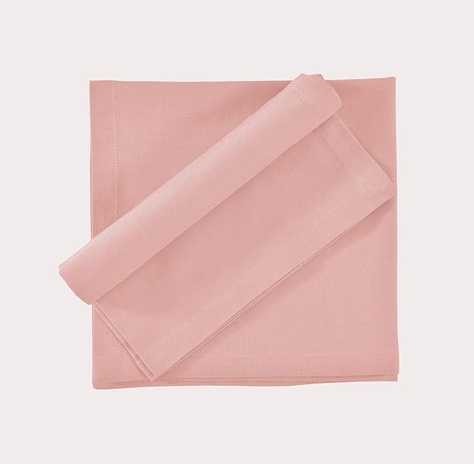 FINGERCRAFT Dinner Cloth Napkins, Cotton Linen Blend Mitered Corner Napkins Cloth 12 Pack Natural Premium Quality for Every Day Use, Parties, Easter, Thanksgiving, Weddings, 18x18 inch Blush Pink